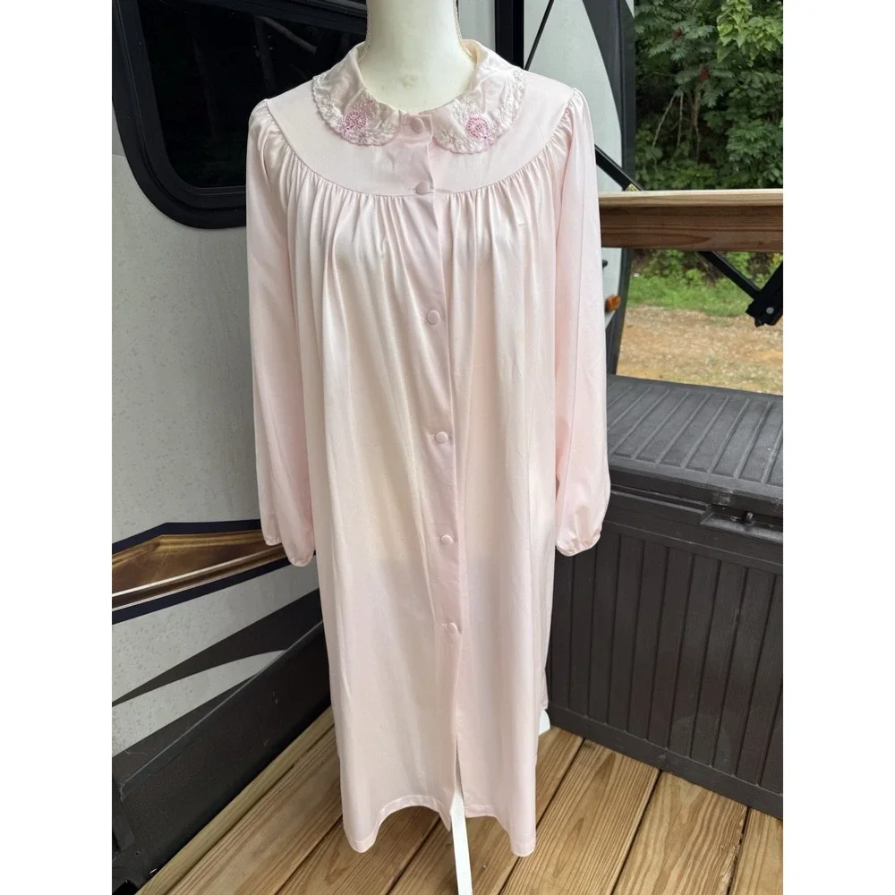 3 Vintage Shadowline Embroidered Robes Peignoir Medium Button Front Nylon